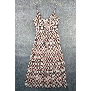 Loft Dress Size 10 Pink Floral Smocked Back Strappy Midi Sleeveless Boho Fairy